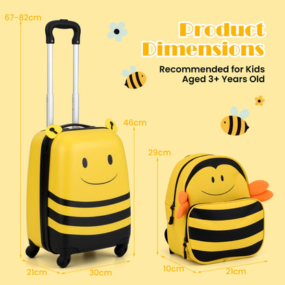 2-Piece Kid’s Luggage Set with Cute Bee Backpack and 18” Rolling Suitcase-Yellow