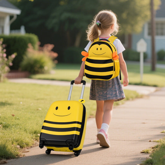 2-Piece Kid‚Äôs Luggage Set with Cute Bee Backpack and 18‚Äù Rolling Suitcase-Yellow