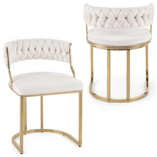 2 Pieces Velvet Dining Chairs in Beige