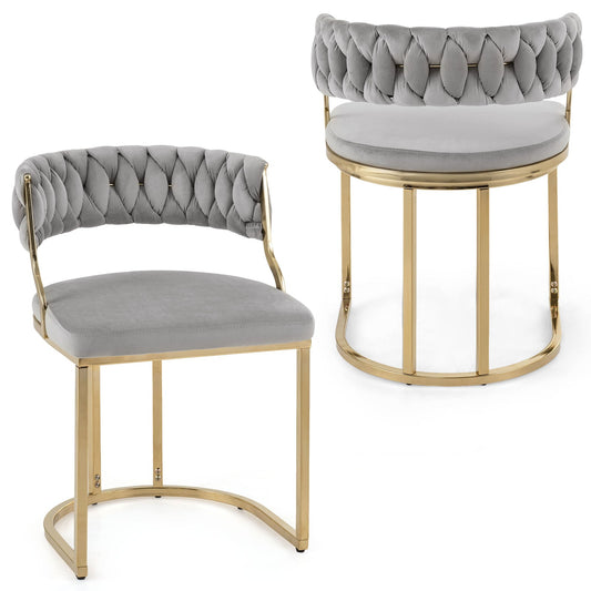2 Pieces Velvet Dining Chairs in Grey
