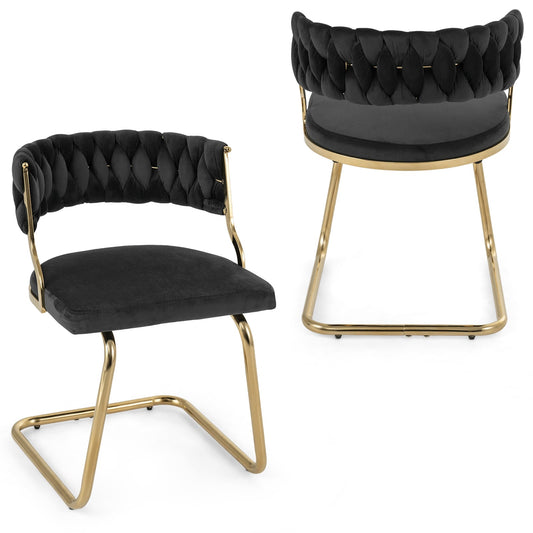 2 Pieces Velvet Dining Chairs in Black