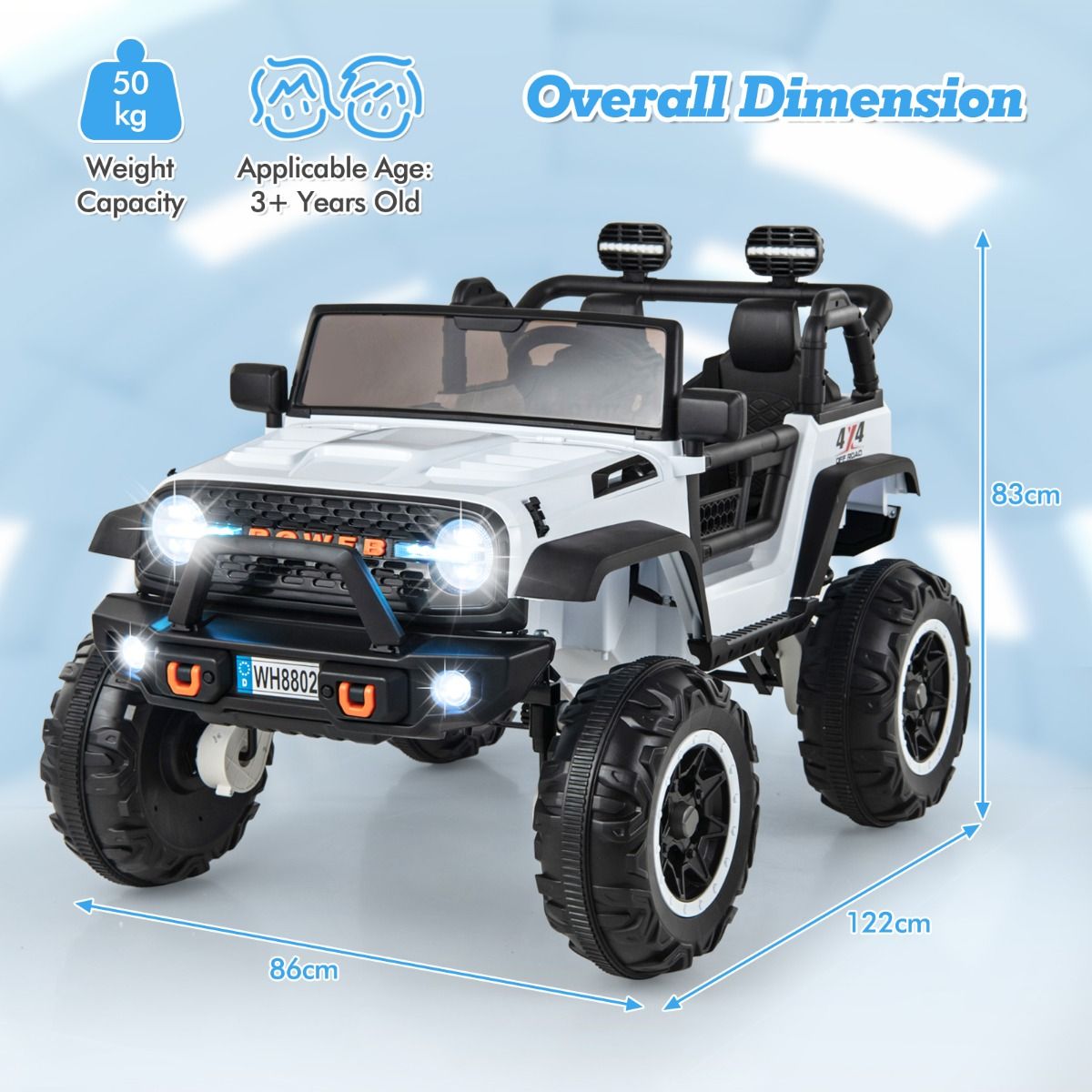 2-Seater Ride On Car with Remote Control and Horn for Boys and Girls-White