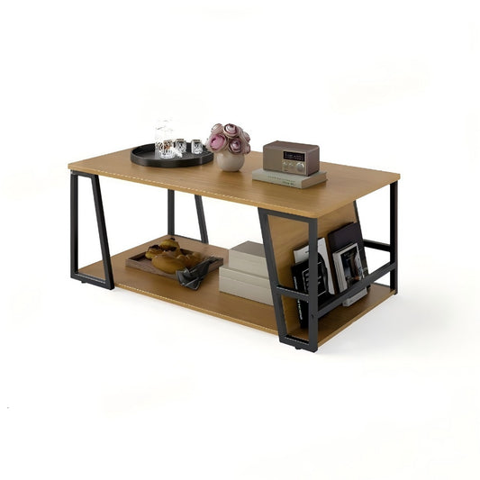 2-Tier Coffee Table with Storage Shelf and Open Compartment in Natural