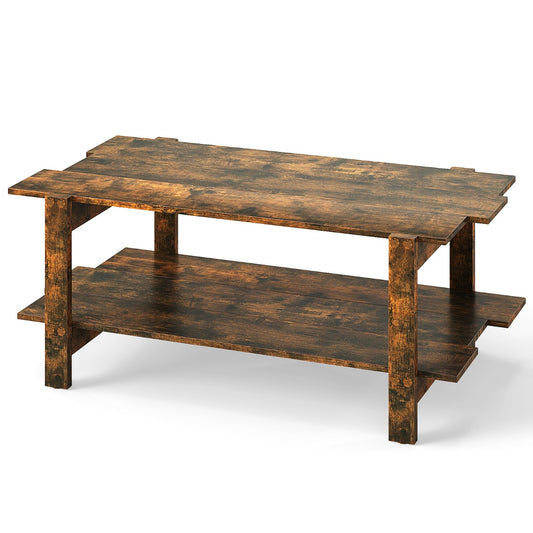 2-Tier Coffee Table with Storage Shelf in Walnut