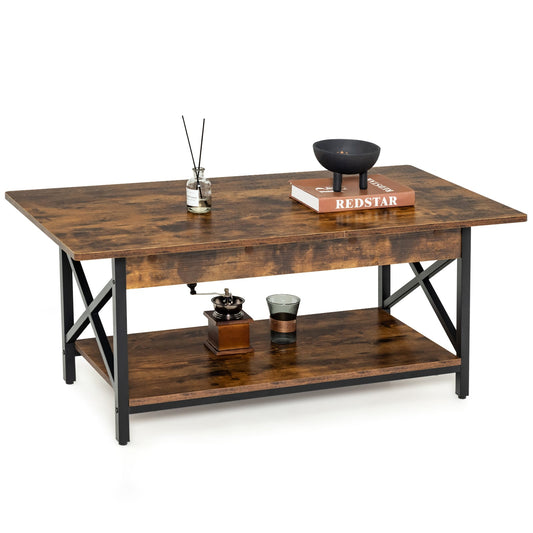 2-Tier Industrial Coffee Table in Rustic Brown