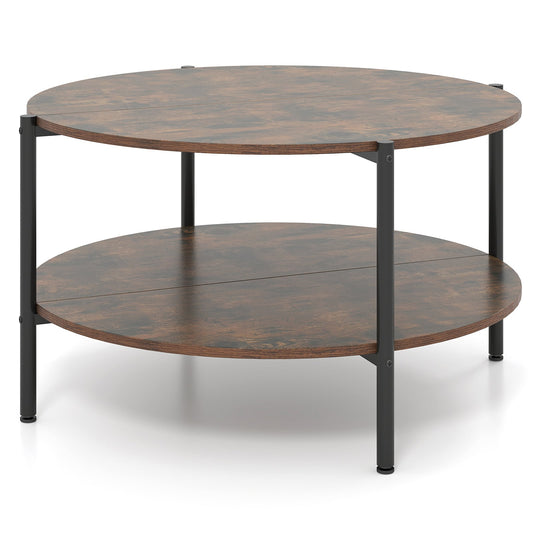 2-Tier Industrial Round Coffee Table in Brown