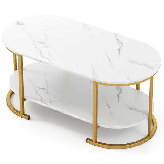 2-Tier Oval Coffee Table in White