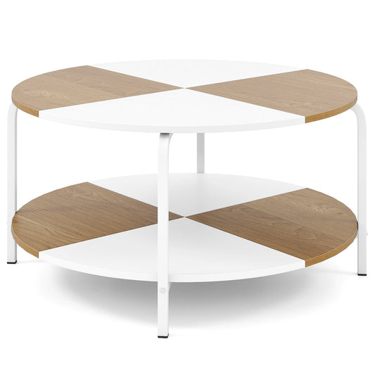 2-Tier Round Coffee Table with Open Storage Shelf in White