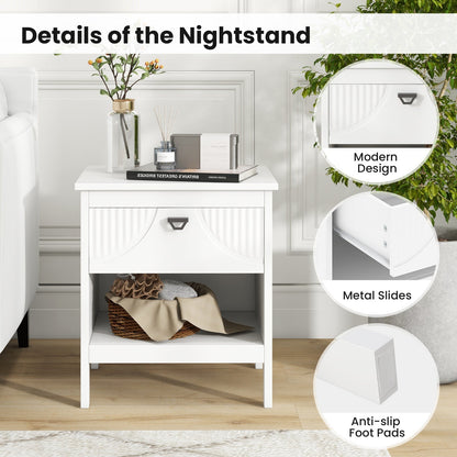 2-tier End Table with Drawer and Open Storage Shelf-White