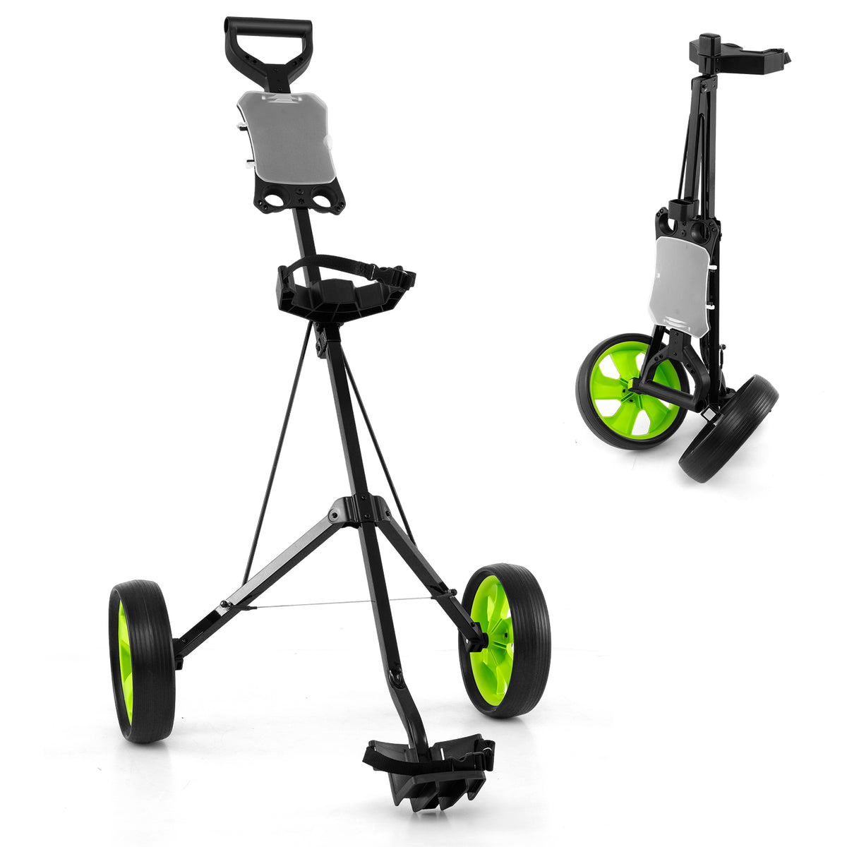 2 Wheels Foldable Golf Cart with Scoreboard-Green