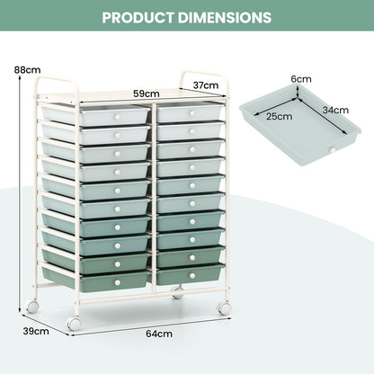 20 Drawers Storage Trolley with 4 Wheels for Beauty Salon-Green