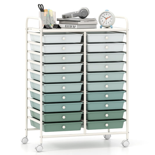 20 Drawers Storage Trolley in Green