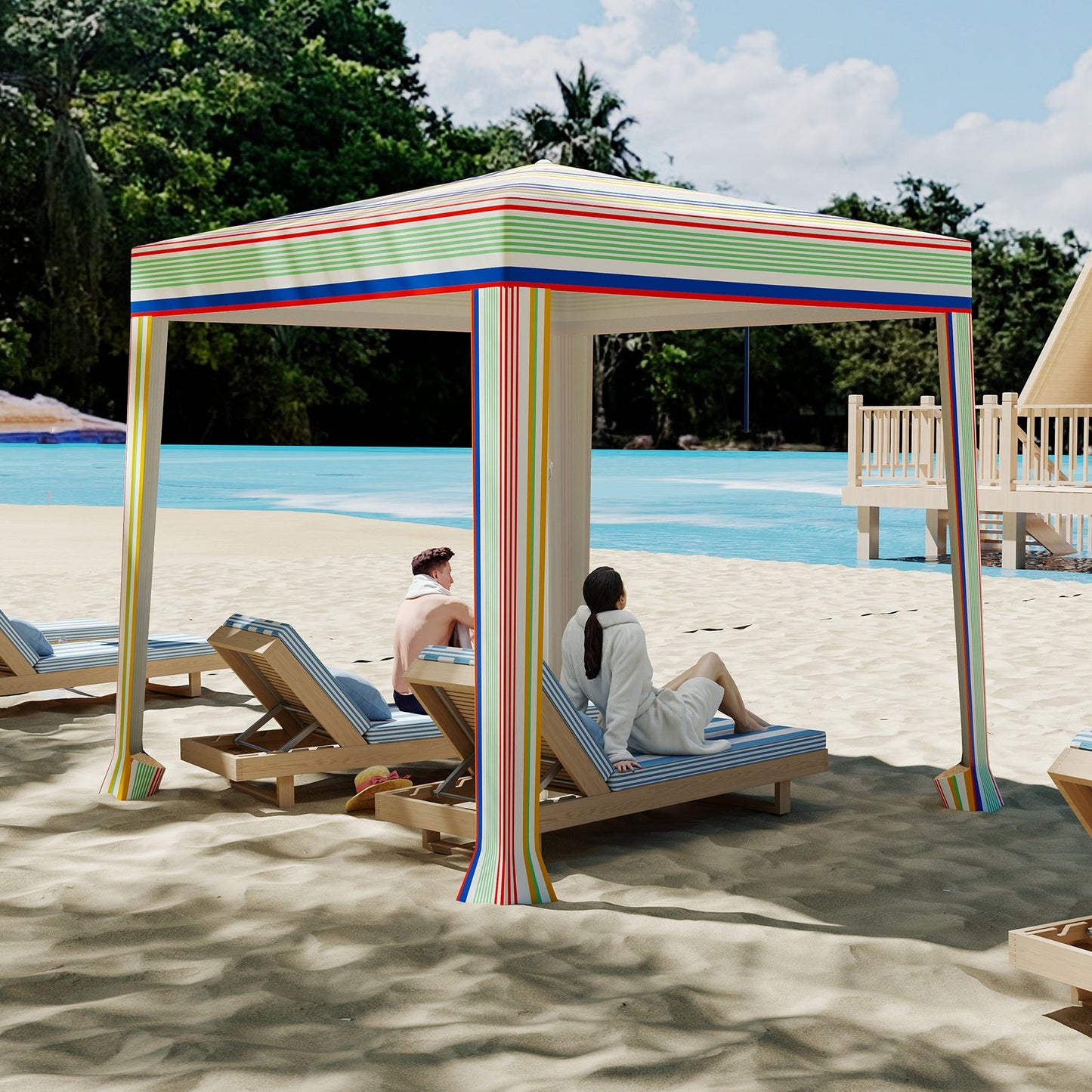 200 x 200 cm Beach Canopy Foldable Sun Shelter with Sandbags-Colourful