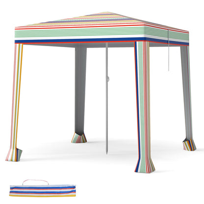 200 x 200 cm Beach Canopy Foldable Sun Shelter with Sandbags-Colourful