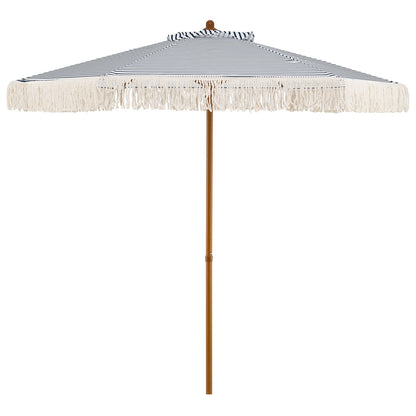200cm Patio Umbrella with Fringe and Sun-Protective Polyester Canopy for Beach Backyard-Blue