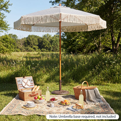 200cm Patio Umbrella with Fringe and Sun-Protective Polyester Canopy for Beach Backyard-Blue
