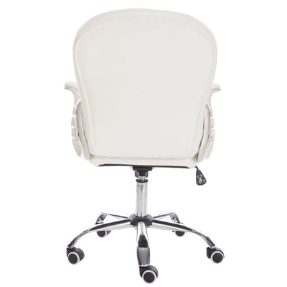 White Faux Leather Office Chair Chesterfield Chair with 360° Rotary Wheels