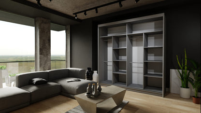 Moon 2 Sliding Door Wardrobe Black, White, Grey - 150cm and 203cm