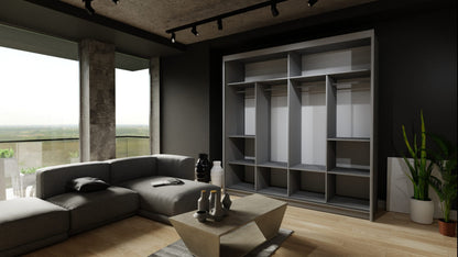 Moon 2 Sliding Door Wardrobe Grey, Black, White - 150cm and 203cm