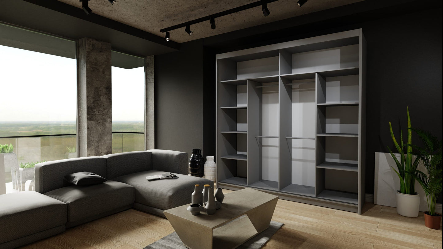 Moon 2 Sliding Door Wardrobe Grey, Black, White - 150cm and 203cm