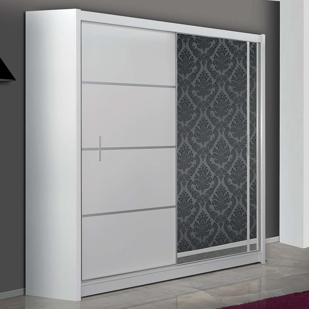 Vista Mirrored Sliding Door Wardrobe 203 cm- Black, White and Oak