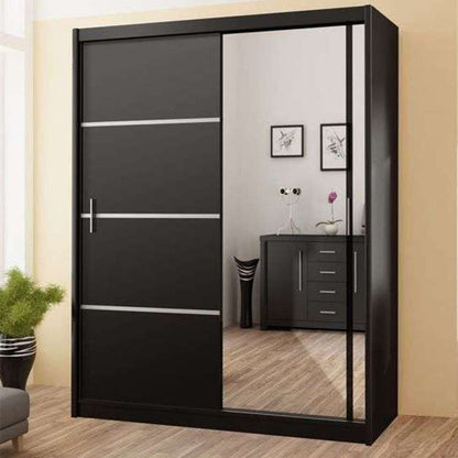 Vista Mirrored Sliding Door Wardrobe 203 cm- Black, White and Oak