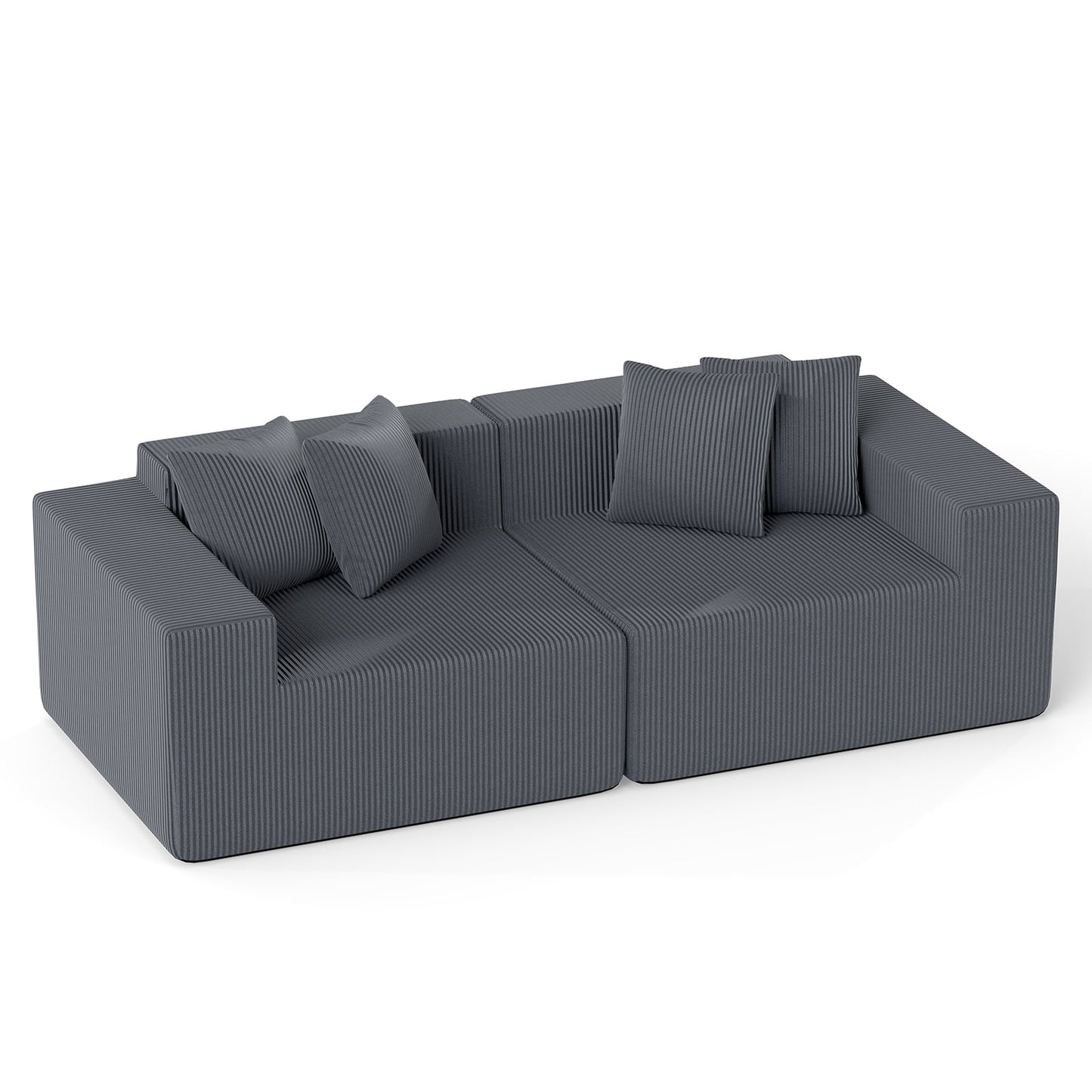 204 cm Boneless Sofa Couch Corduroy Upholstered Loveseat with Deep Seat and Backrest-Grey
