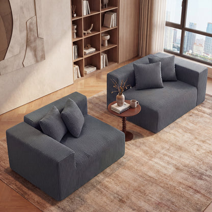204 cm Boneless Sofa Couch Corduroy Upholstered Loveseat with Deep Seat and Backrest-Grey