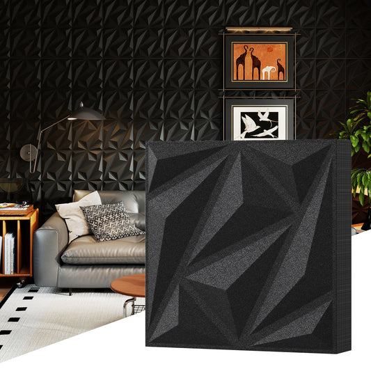 20-Pack 3D Acoustic Wall Panels with Diamond Texture-Black