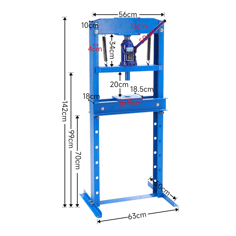 6/12/20Ton Blue Hydraulic Shop Press with Press Plates