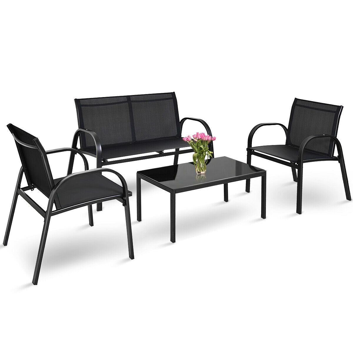 4 Piece Garden Furniture Set with loveseat for Patio (Without Cushions)