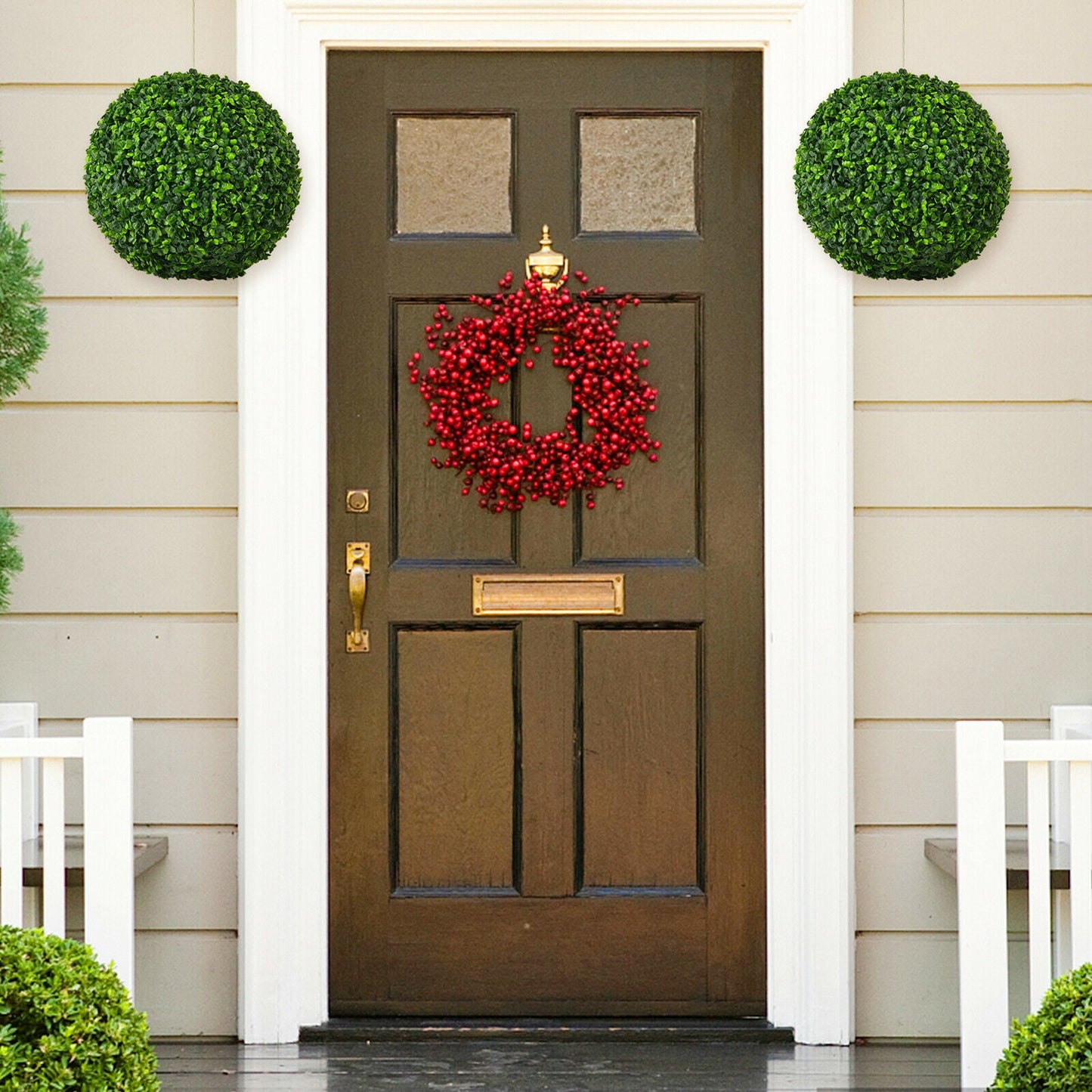 2 Pieces Artificial Topiary Balls Faux Decoration Plant