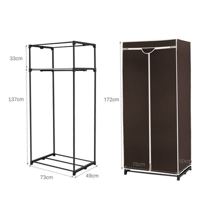 Single Canvas Wardrobe with Dust-proof Cover-Coffee