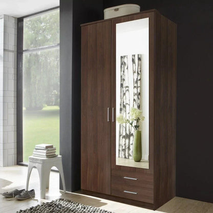 Oscar 2 Door 2 Drawer Mirrored Wardrobe - Oak or Walnut