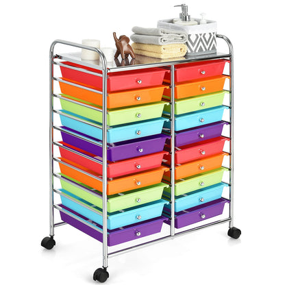 20 Drawers Storage Trolley with 4 Wheels for Beauty Salon-Rainbow