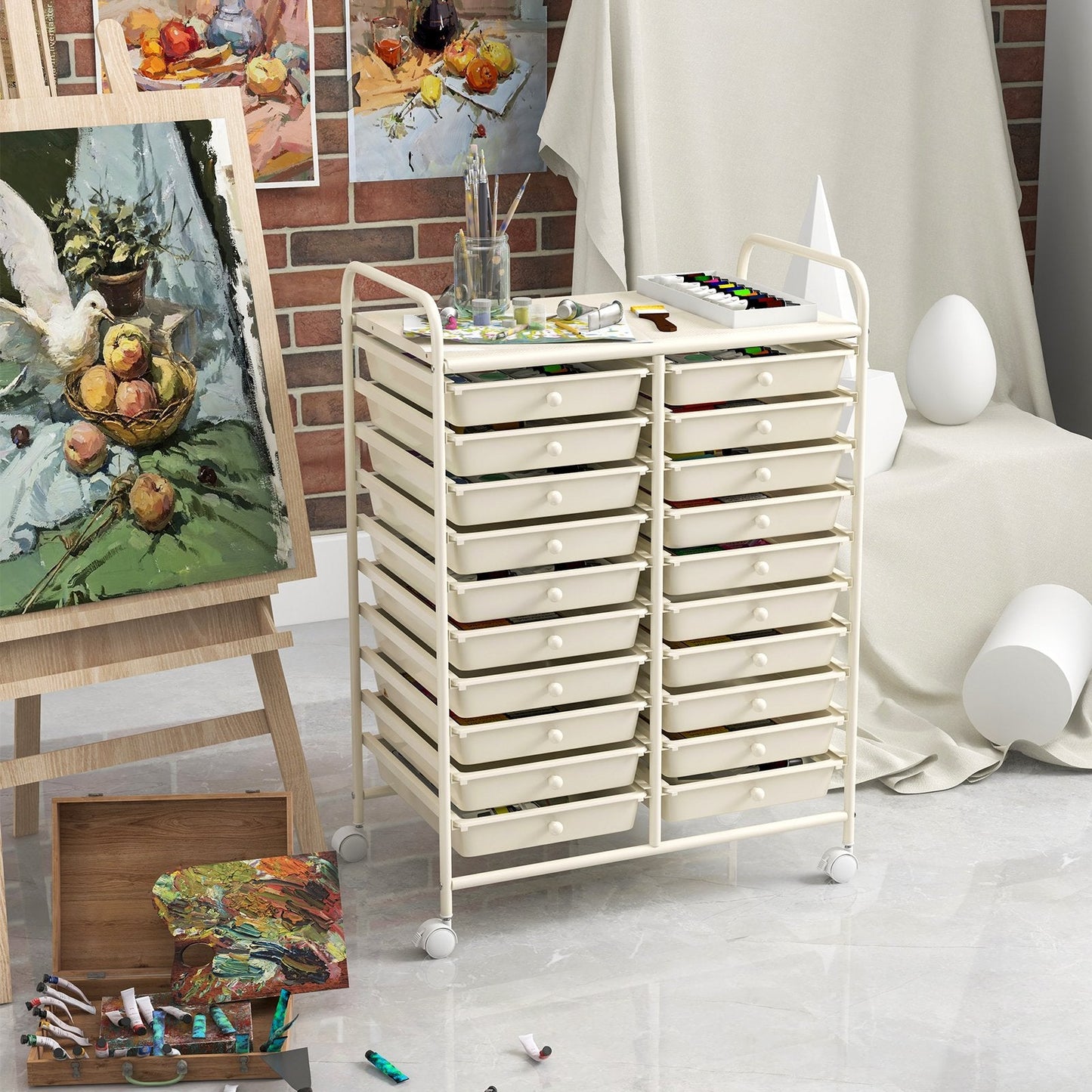 20 Drawers Storage Trolley with 4 Wheels for Beauty Salon-White