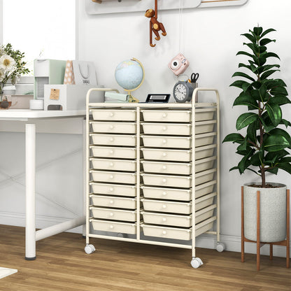 20 Drawers Storage Trolley with 4 Wheels for Beauty Salon-White