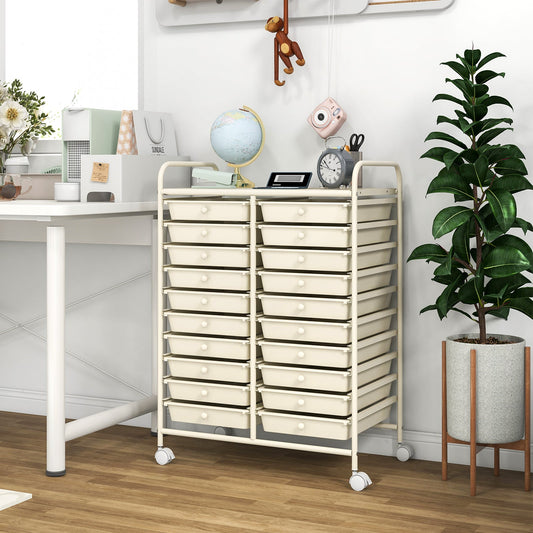 20 Drawers Storage Trolley with 4 Wheels for Beauty Salon-White