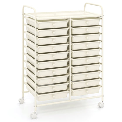 20 Drawers Storage Trolley with 4 Wheels for Beauty Salon-White
