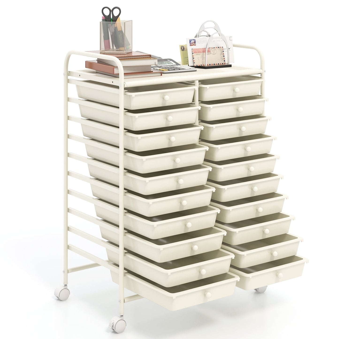 20 Drawers Storage Trolley with 4 Wheels for Beauty Salon-White