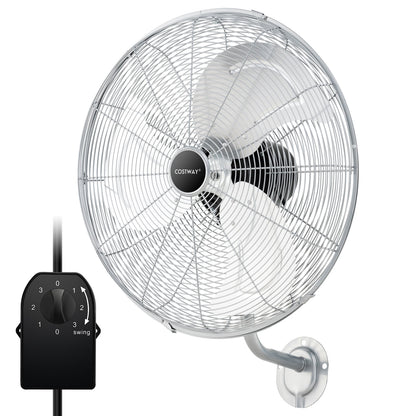 20 Inch Heavy Duty Metal Wall Mount Fan with 3 Fan Speeds-Silver