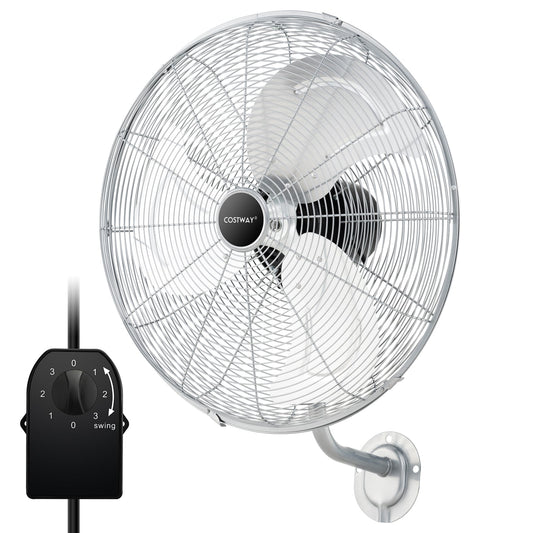 20 Inch Heavy Duty Metal Wall Mount Fan with 3 Fan Speeds-Silver