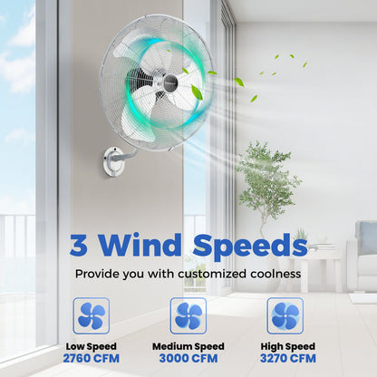20 Inch Heavy Duty Metal Wall Mount Fan with 3 Fan Speeds-Silver
