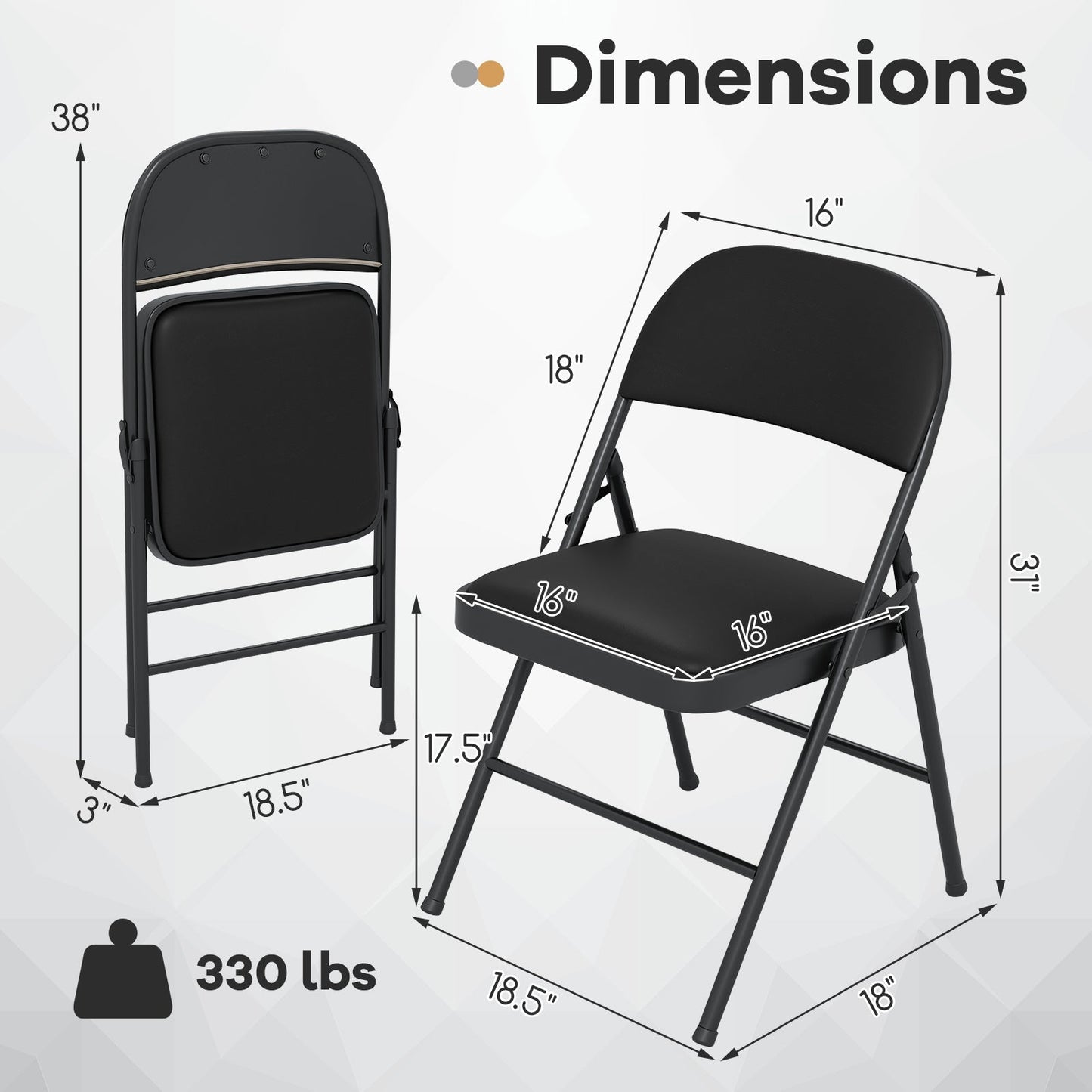 Folding Chairs Padded Party Chairs with Metal Frame-Black