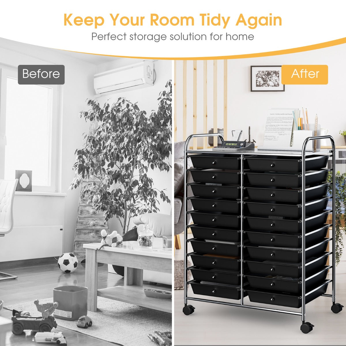 20 Drawers Storage Rolling Cart Studio Organizer-Black