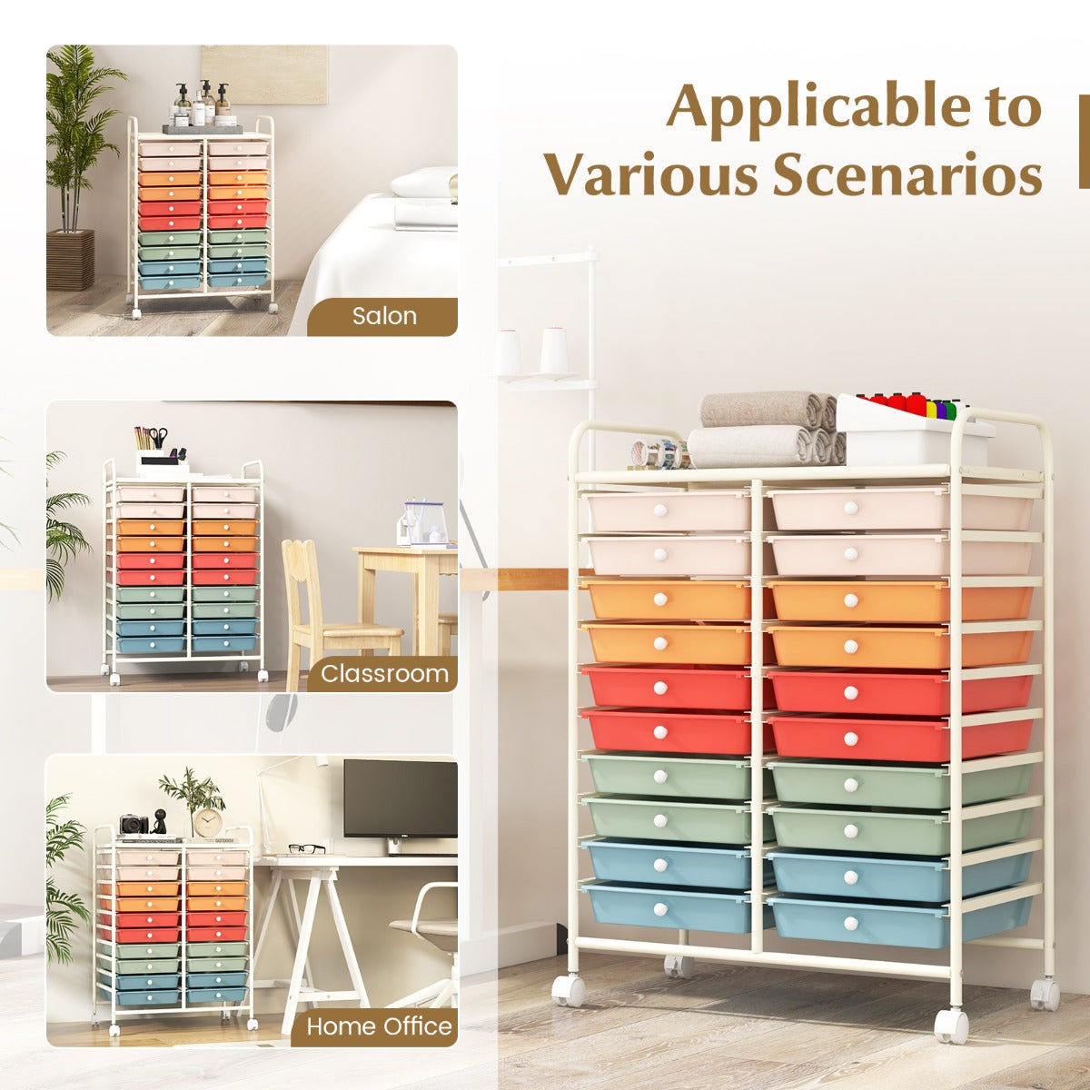 20 Drawers Rolling Storage Cart Studio Organizer-Deep Multicolor