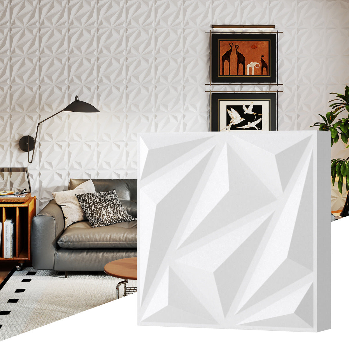 20-Pack 3D Acoustic Wall Panels with Diamond Texture-White