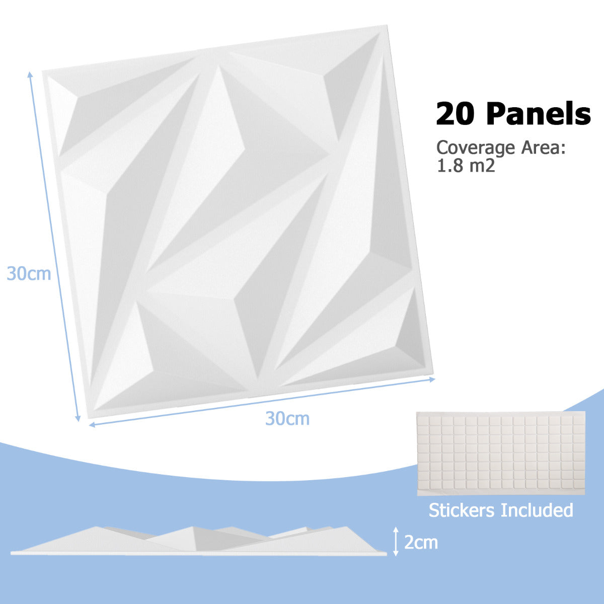20-Pack 3D Acoustic Wall Panels with Diamond Texture-White