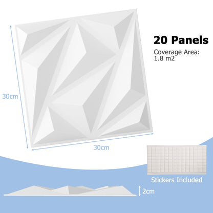 20-Pack 3D Acoustic Wall Panels with Diamond Texture-White