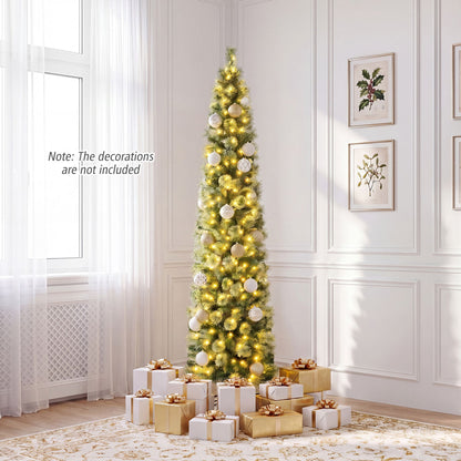 210 cm Pre-lit Pencil Christmas Tree with 120/150 Warm White LED Lights and 8 Modes